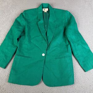 VTG BROOKS BROTHERS Irish Linen Blazer Womens 10 Green Jacket One Button Career